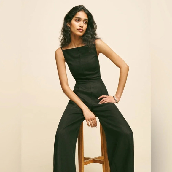 NWT Reformation Ciara Linen Sleeveless Jumpsuit Relaxed Leg Black | size 0 - Picture 2 of 13